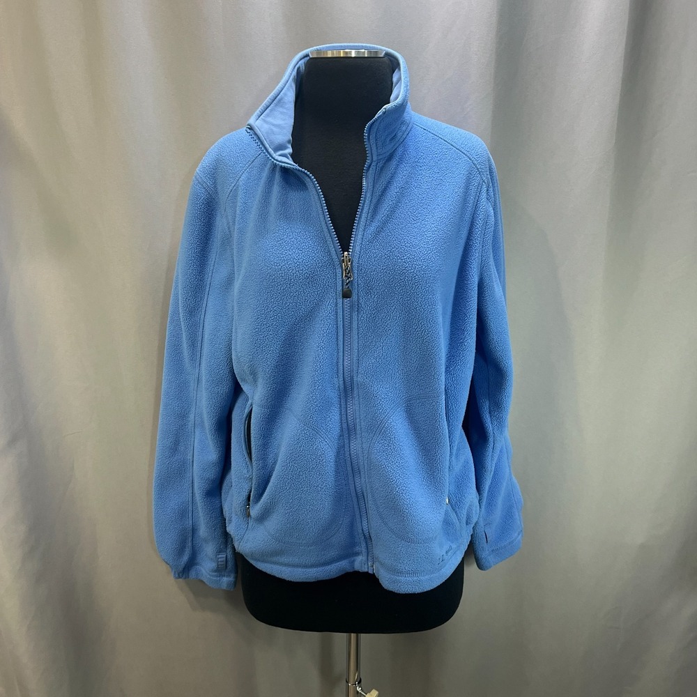 L.L. Bean Fleece Jacket Womens M Blue Zipper Pocket Full Zip Mock Neck Winter